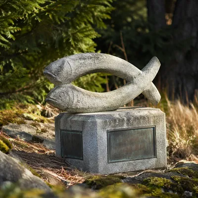 Ichthys Stone Carving in Evergreen Garden