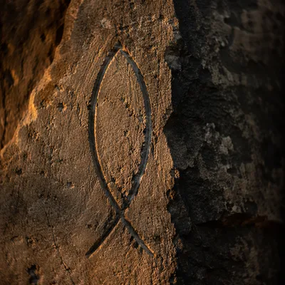 Ancient Ichthys Carving on Weathered Stone