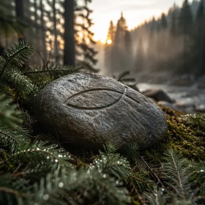 Carved Ichthys Stone in Evergreen Dawn