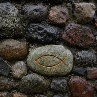 Ichthys Fish Symbol Carved in Stone