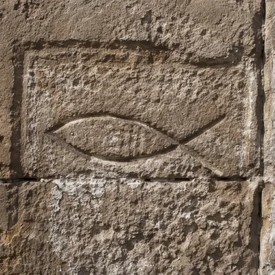 Ancient Ichthys Symbol Carved in Sandstone