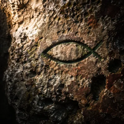 Ancient Ichthys Fish Symbol in Stone