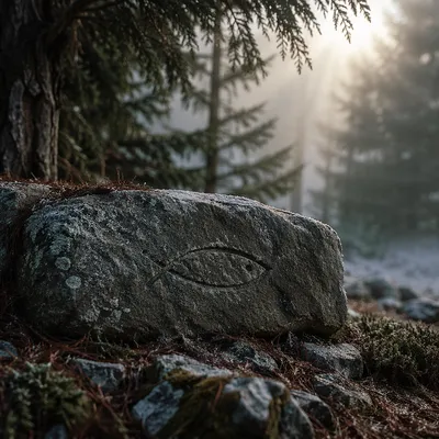 Weathered Ichthys Carving in Evergreen Grove