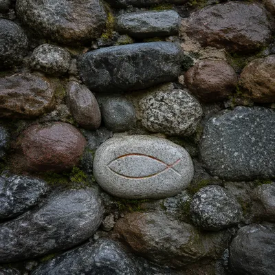 Carved Ichthys on Rainy River Stone