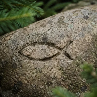 Ancient Ichthys Carving on Weathered Stone