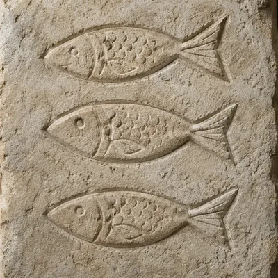 Ancient Ichthys Fish Carvings in Limestone