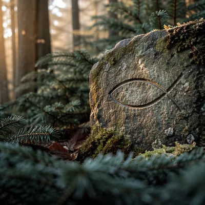 Ancient Ichthys Carving on Evergreen Stone