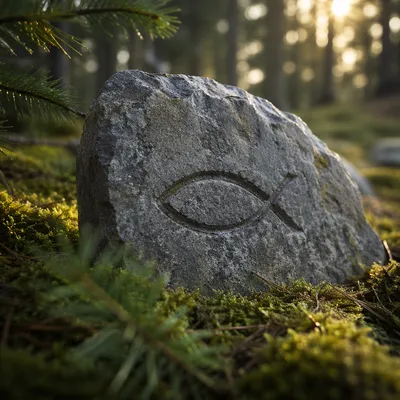 Ichthys Symbol Carved in Evergreen Stone