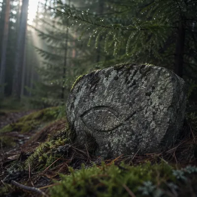Ancient Ichthys Stone in Evergreen Forest