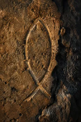 Ancient Ichthys Carving on Weathered Stone