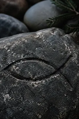 Weathered Ichthys Carving on Ancient Stone
