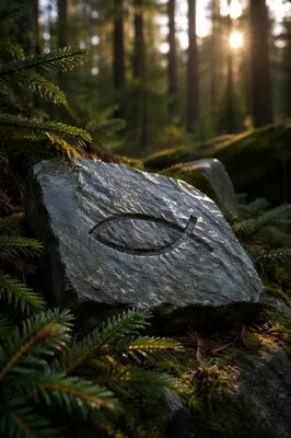 Ichthys Carving on Evergreen Woodland Stone