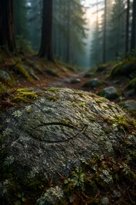 Ichthys Symbol Carved on Forest Stone