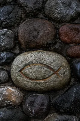 Ichthys Fish Symbol Carved in Stone