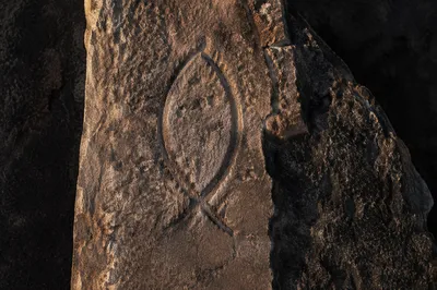 Ancient Ichthys Carving on Weathered Stone