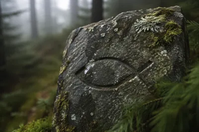 Ancient Ichthys Carving in Evergreen Grove