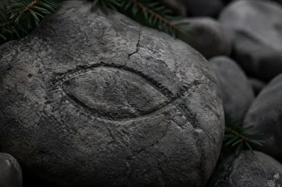 Weathered Ichthys Carving on Ancient Stone