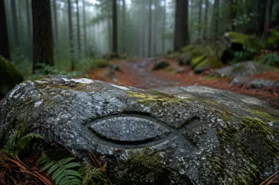 Ichthys Fish Symbol on Forest Stone