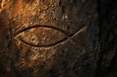 Ancient Ichthys Fish Symbol in Stone