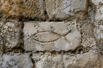 Ancient Ichthys Symbol Carved in Stone