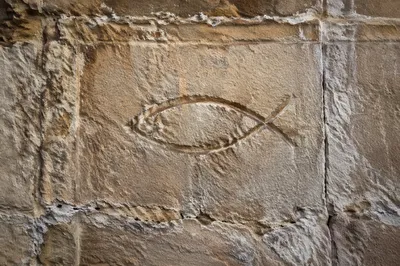 Ancient Ichthys Fish Symbol in Stone