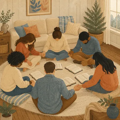 Intercessory Prayer Circle in Cozy Living Room