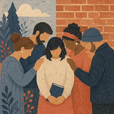 Outdoor Intercessory Prayer Circle by Brick Wall