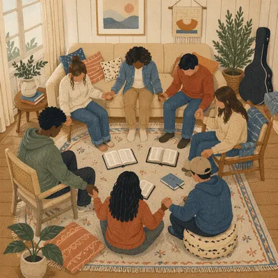 Intercessory Prayer Circle in Cozy Living Room