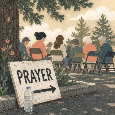 Outdoor Intercessory Prayer Circle Under Evergreens
