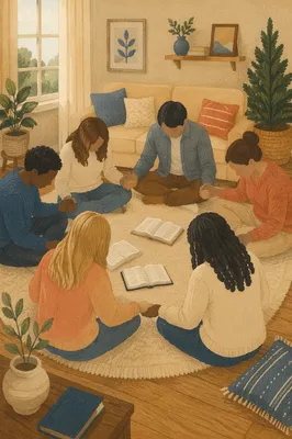 Intercessory Prayer Circle in Cozy Living Room