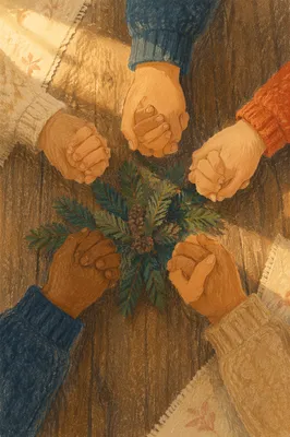 Evergreen Intercessory Prayer Circle on Rustic Table