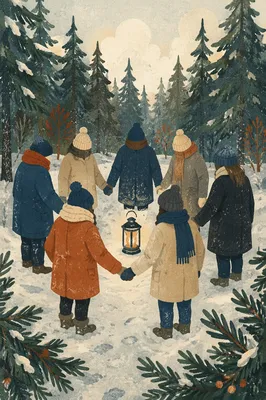 Winter Intercessory Prayer Circle in Evergreen Forest
