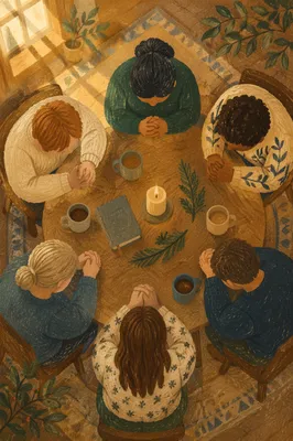 Evergreen Intercessory Prayer Circle Overhead Scene