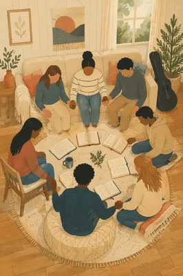 Intercessory Prayer Circle in Cozy Living Room