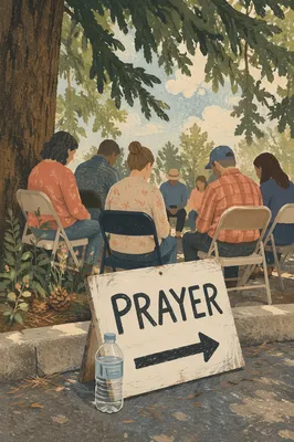 Outdoor Intercessory Prayer Circle Under Evergreens
