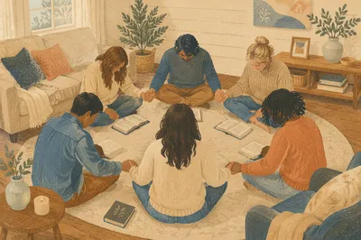 Intercessory Prayer Circle in Cozy Living Room