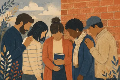 Outdoor Intercessory Prayer Circle by Brick Wall