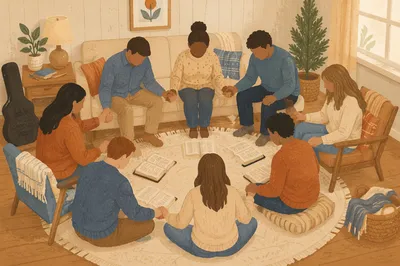 Intercessory Prayer Circle in Cozy Living Room