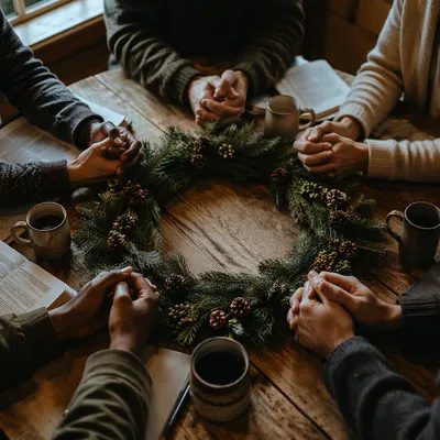 Intercessory Prayer Circle Around Evergreen Wreath