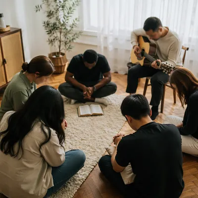 Intercessory Prayer Circle in Cozy Living Room