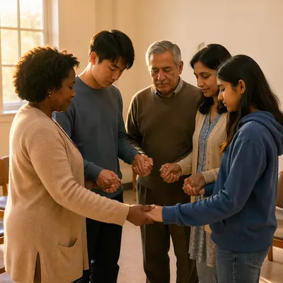 Multigenerational Intercessory Prayer Circle at Sunrise