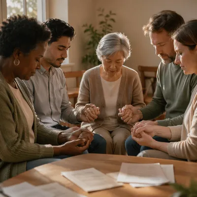Diverse Intercessory Prayer Circle in Morning Light