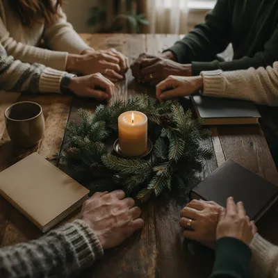 Intercessory Prayer Circle Around Evergreen Wreath