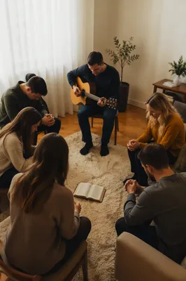 Intercessory Prayer Circle in Cozy Living Room