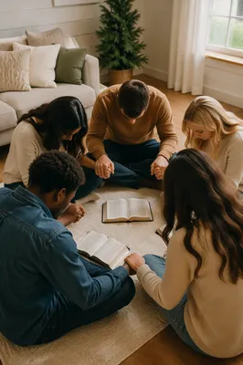 Intercessory Prayer Circle in Cozy Living Room