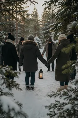 Intercessory Prayer Circle in Evergreen Forest
