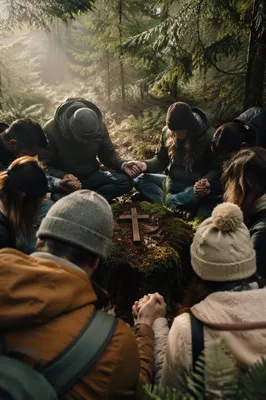 Intercessory Prayer Circle in Evergreen Forest