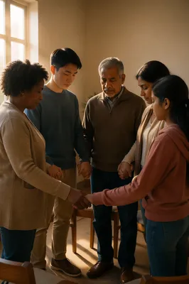Multigenerational Intercessory Prayer Circle at Sunrise