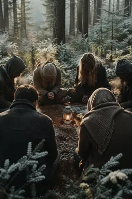 Intercessory Prayer Circle in Evergreen Forest