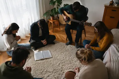 Intercessory Prayer Circle in Warm Living Room